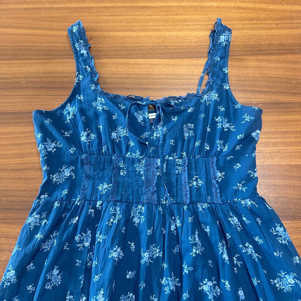 AE American Eagle Navy Corset Floral Midi Dress, Smocked Milkmaid Cottage XL - Picture 6 of 14